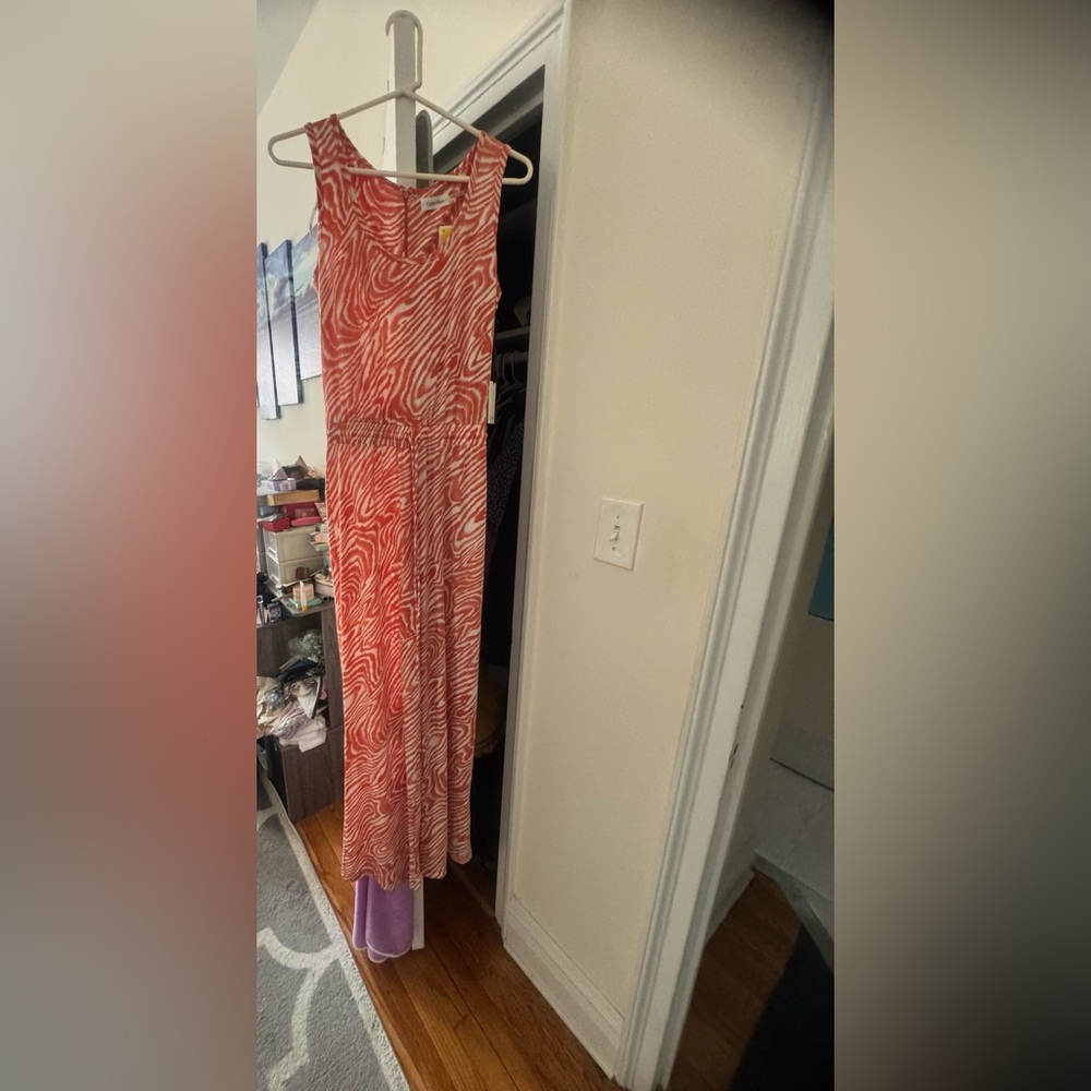 NWT Calvin Klein Orange and White Patterned jumpsuit
